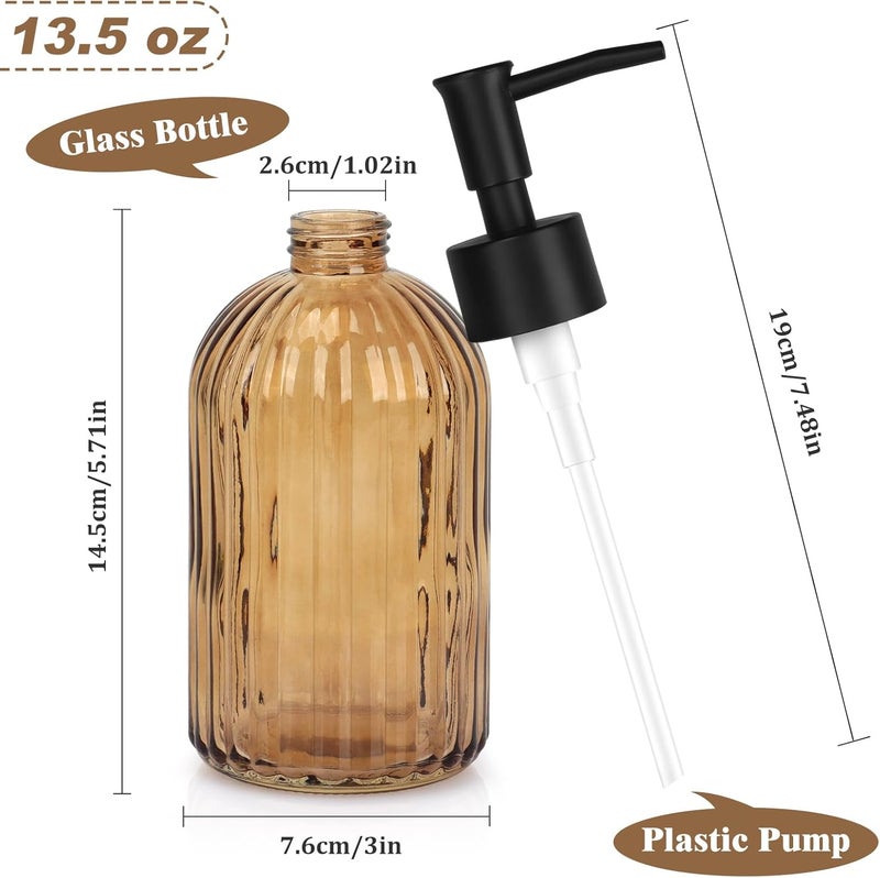 Ulable Glass Soap Dispenser with Plastic Pump, Hand Soap Dispenser for Hand Wash, Lotion Dispenser for Dishwashing Liquid, Lotion Shower Gel (Striped Brown) - Image 2